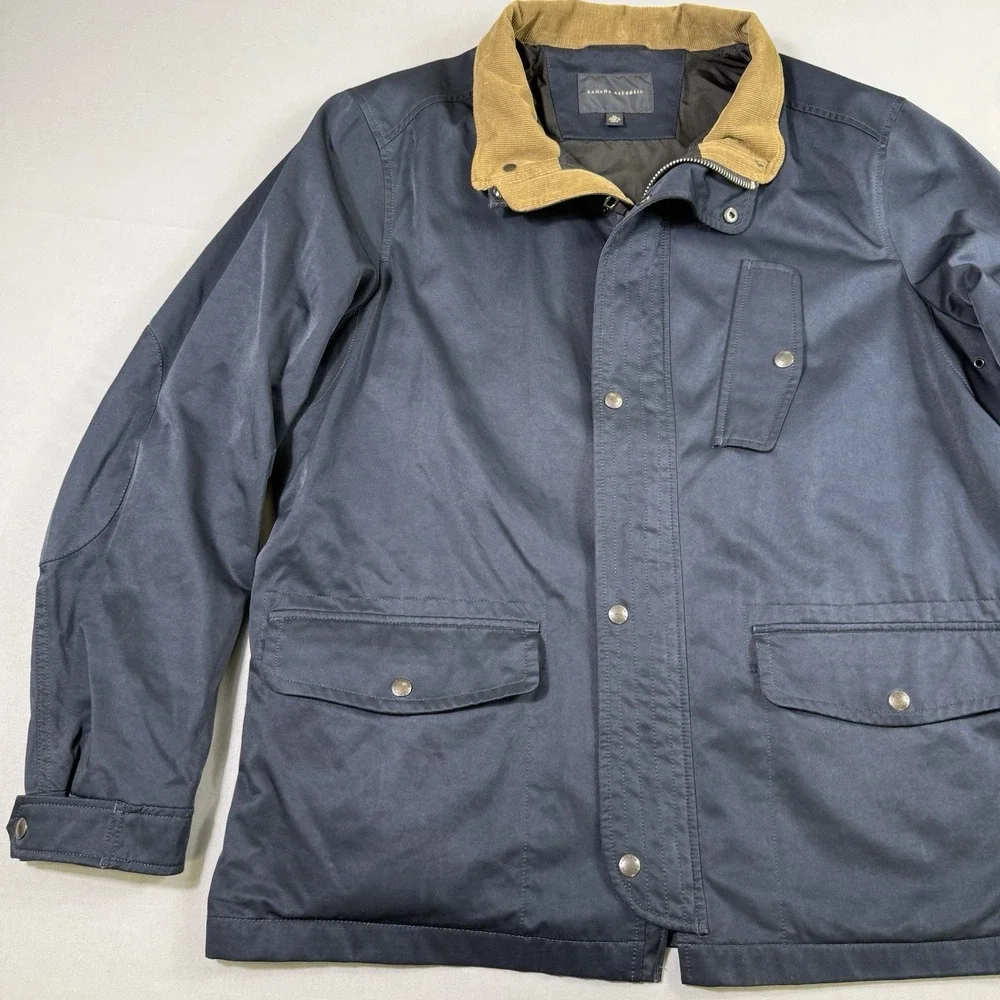 Banana Republic Jacket Mens XL Navy Hooded Utility Field Coat Corduroy Trim EUC